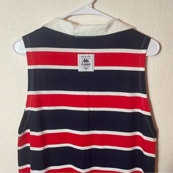 Kappa x Zara Striped Midi Dress Red White Navy Preppy Collared size L NWT Cotton - Picture 8 of 8
